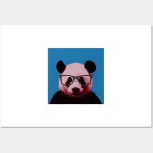 Geeky Nerd Panda in Blue Background - Print / Home Decor / Wall Art / Poster / Gift / Birthday / Panda Lover Gift / Animal print Posters and Art